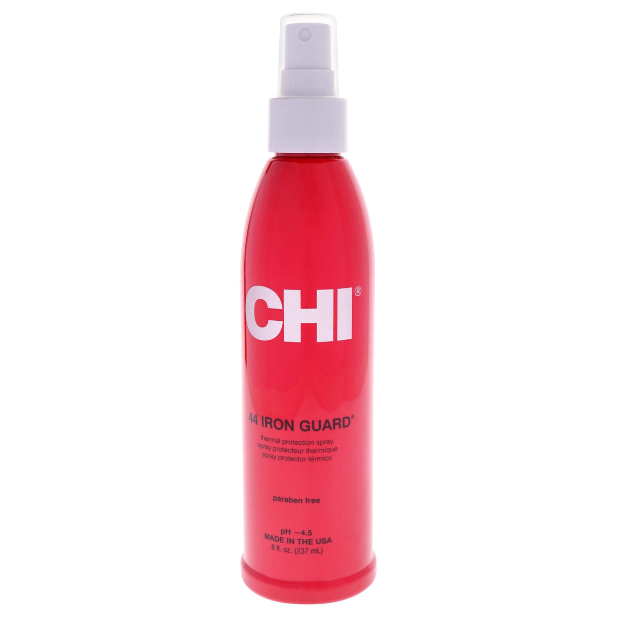 CHI 44 Iron Guard — bouteille montrant la protection thermique des cheveux