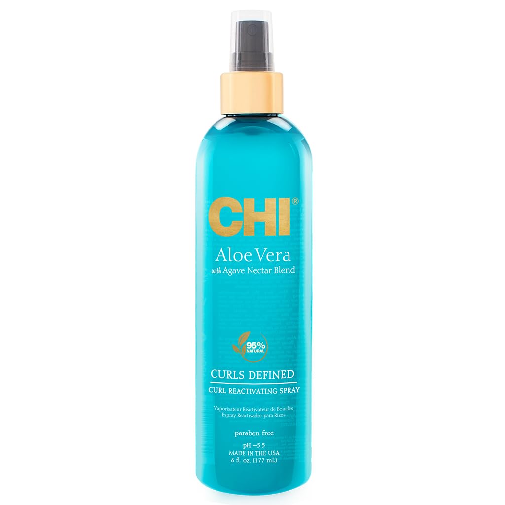 CHI Aloe Vera Curl Reactivating Spray, bouteille, hydrate durablement les boucles.