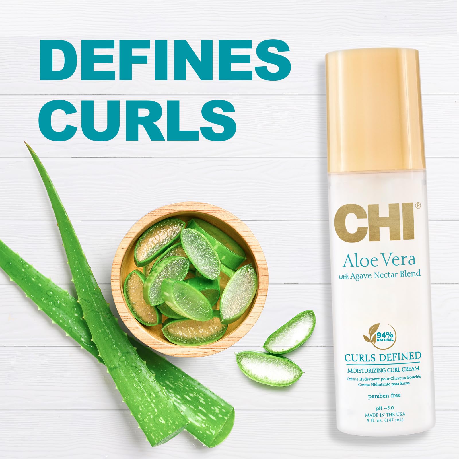CHI Aloe Vera, définition naturelle des boucles sur longueurs et pointes.
