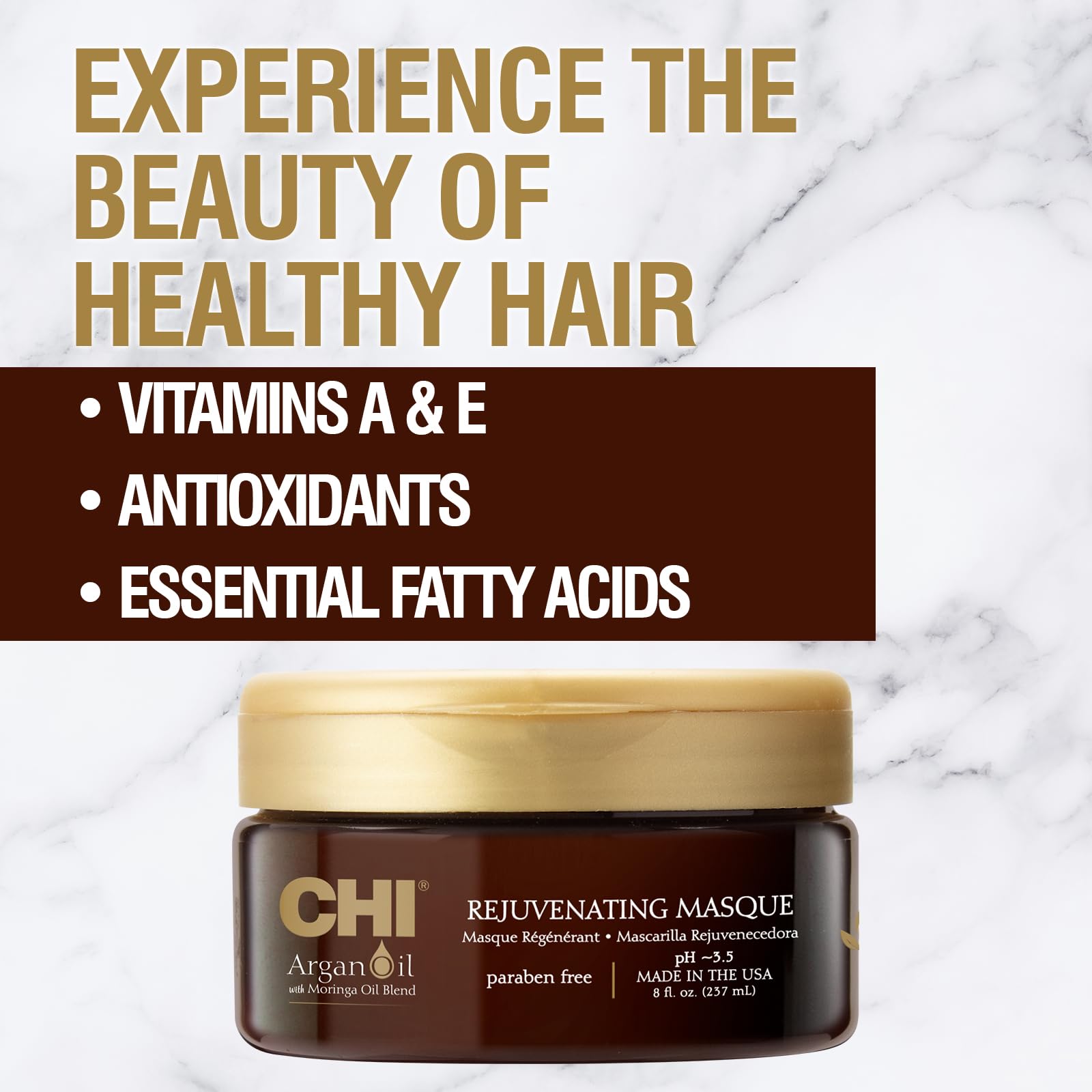 CHI Masque argan apportant brillance naturelle et cheveux sains.