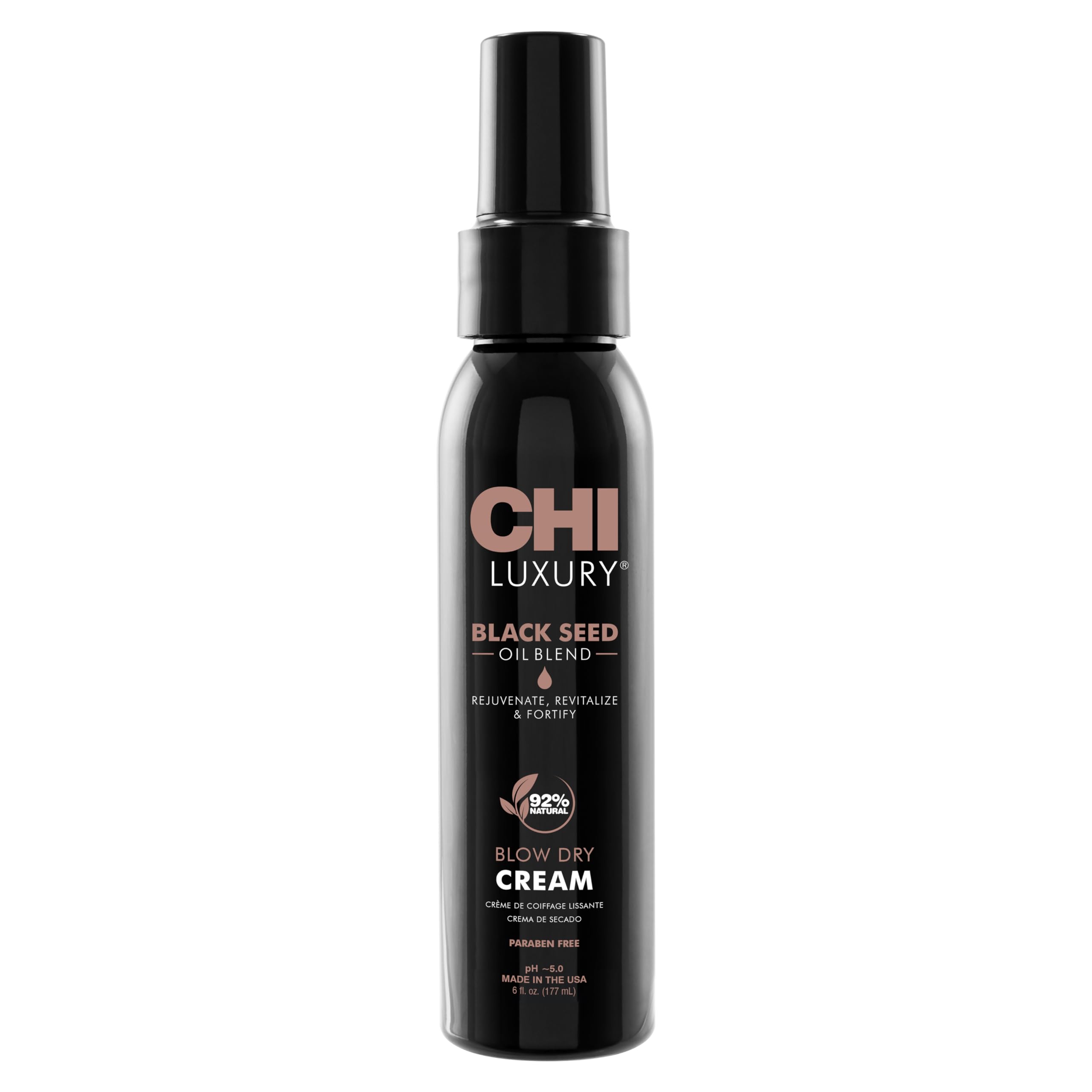 CHI crème-seche-nigelle-bouteille-pompe: soin léger pour brillance et anti-frisottis.