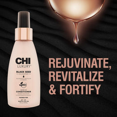 CHI huile de nigelle sans rinçage, texture lisse et cheveux soyeux après application.