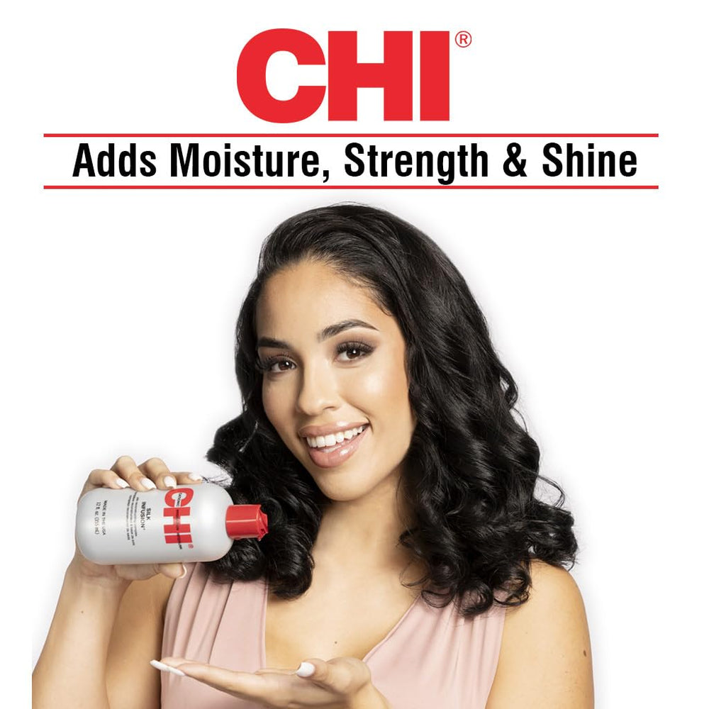 CHI Infra Silk Infusion – système céramique 44 et hydratation cationique pour cheveux hydratés et forts.