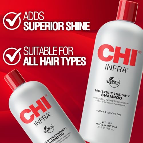 Close-up of CHI Infra Shampoo label featuring CHI 44 Ceramic technology.