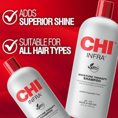 Close-up of CHI Infra Shampoo label featuring CHI 44 Ceramic technology.