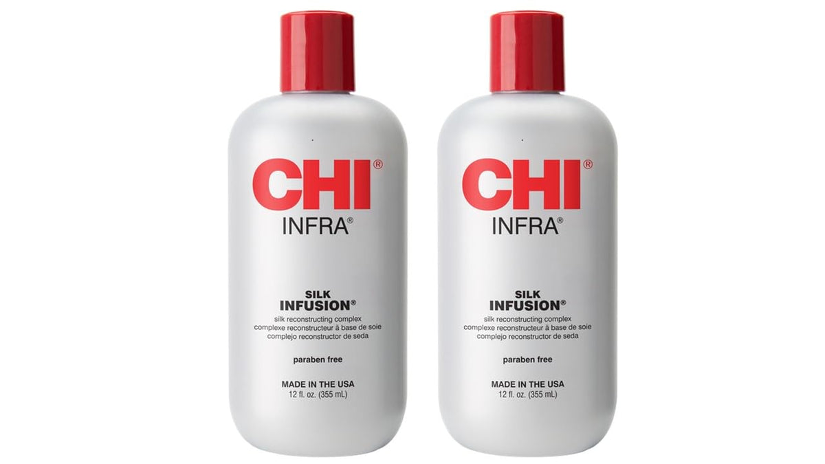 CHI Infra Silk Infusion – bouteille en vedette, soin sans rinçage pour cheveux soyeux.