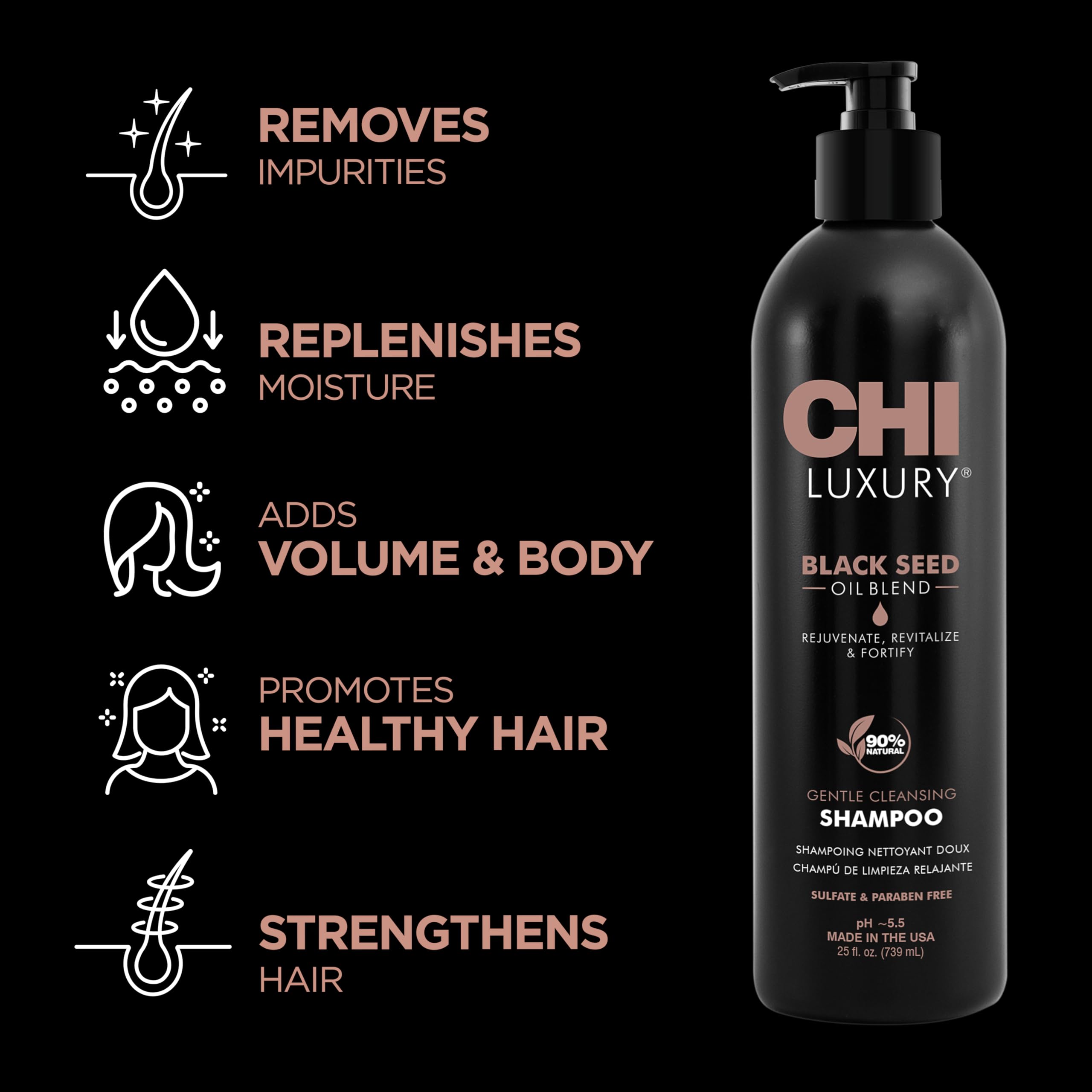 CHI Texture mousse-shampoing riche, mousse généreuse nettoyant en douceur.
