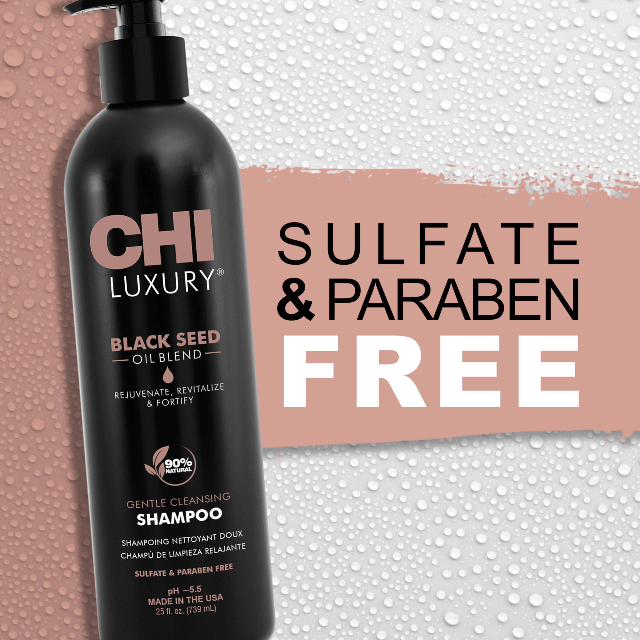 CHI usage quotidien douceur, nettoie sans sulfates ni parabènes.