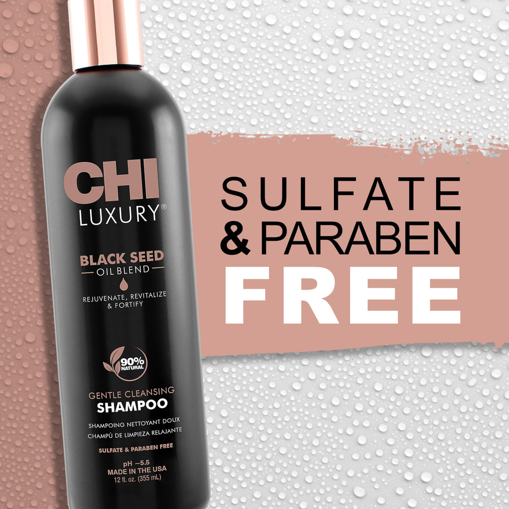 CHI Shampoing Nigelle Luxe – application facile sur cheveux humides pour rinçage clair.