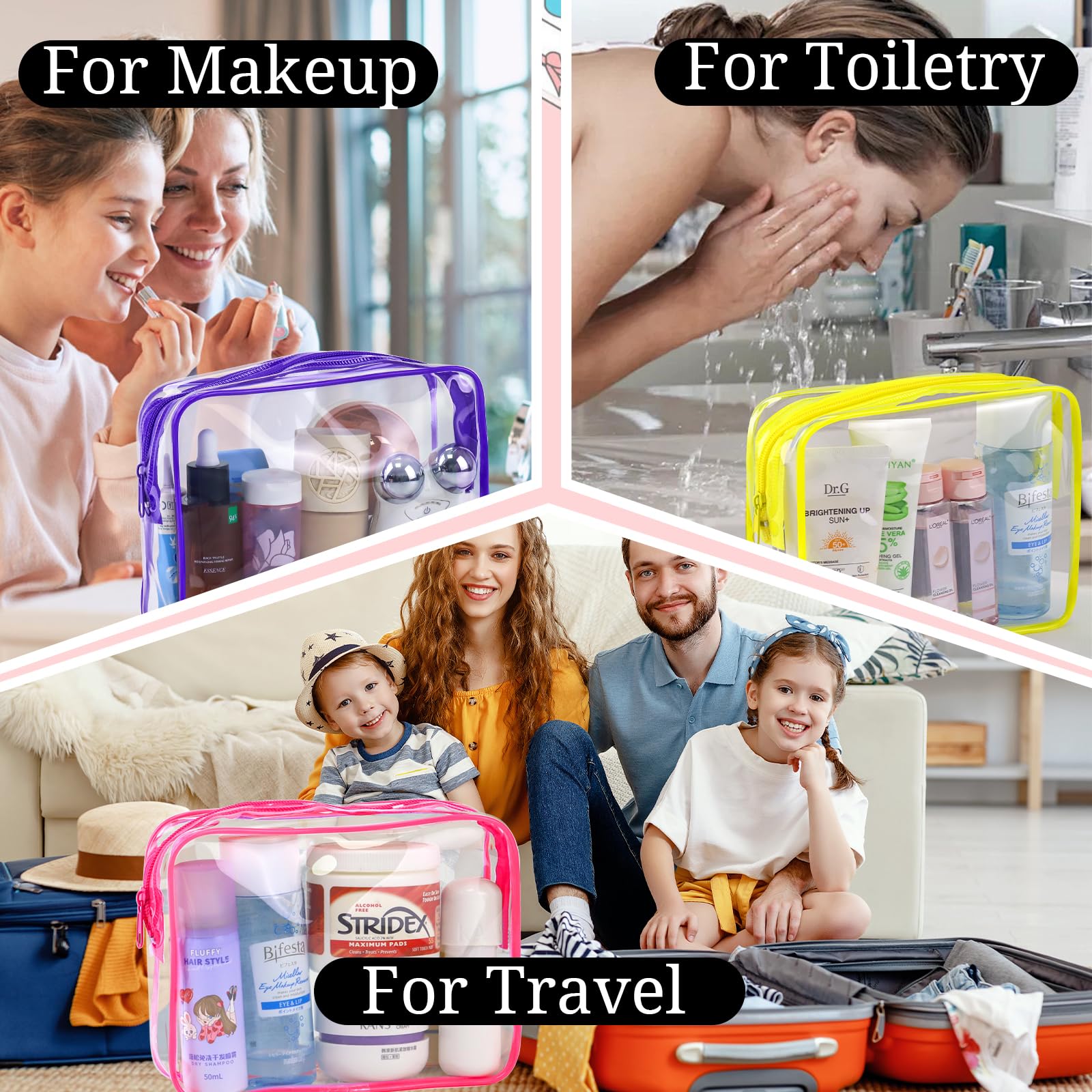 CHICAUP accessoires maquillage transparents, solution pratique pour voyage et organisation.