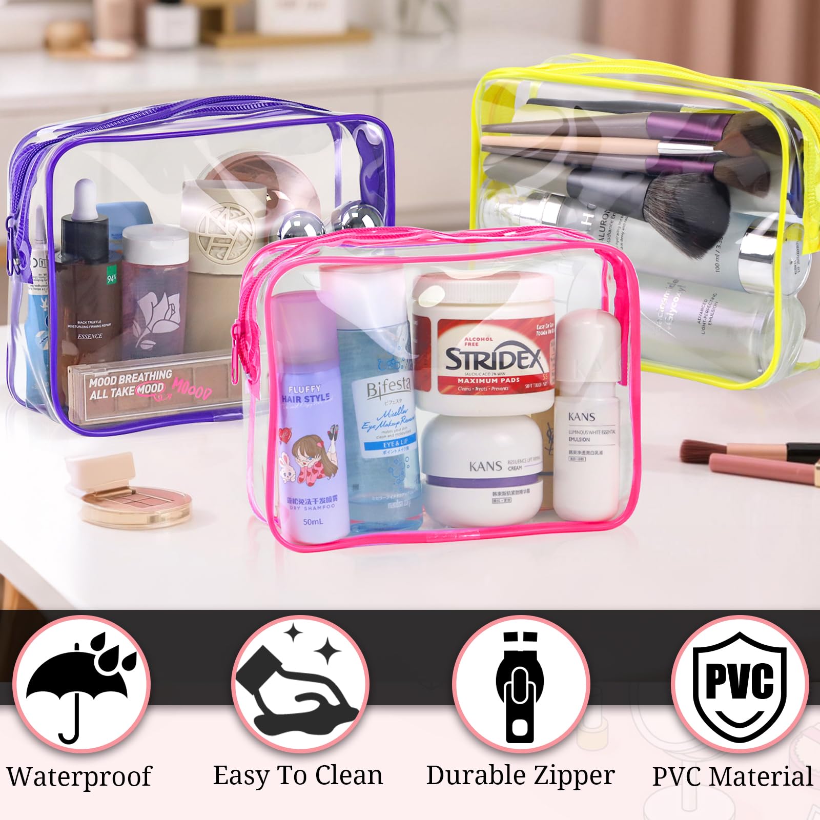 CHICAUP sacs produits soins transparents, organisation rapide lors des déplacements.