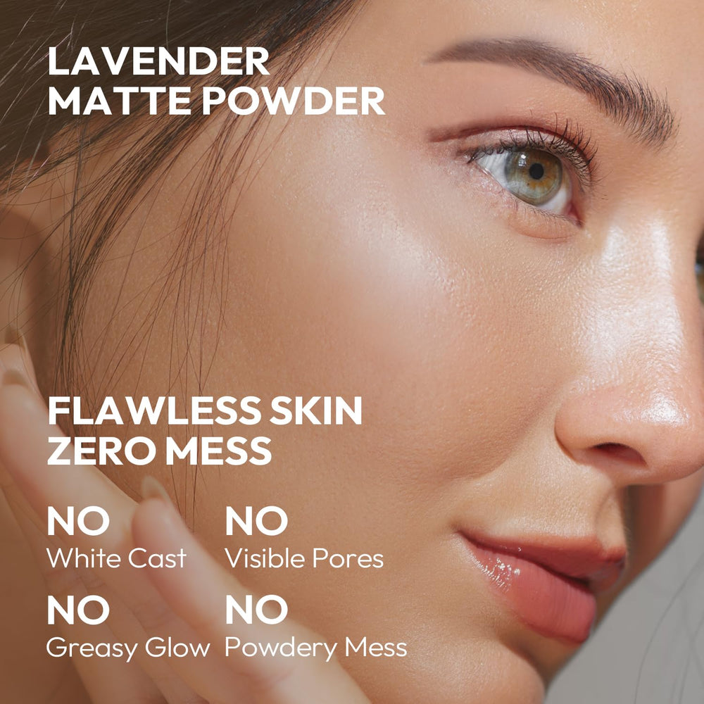 Poudre Chillab Lavender Matte appliquée sur le visage avec fini mat naturel.