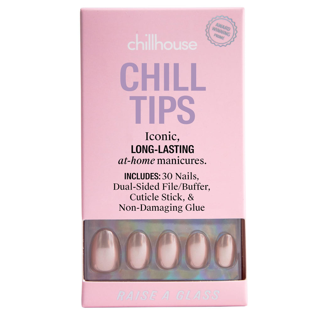 Chillhouse Raise a Glass Oval Tips en chrome champagne, allure festif rapide