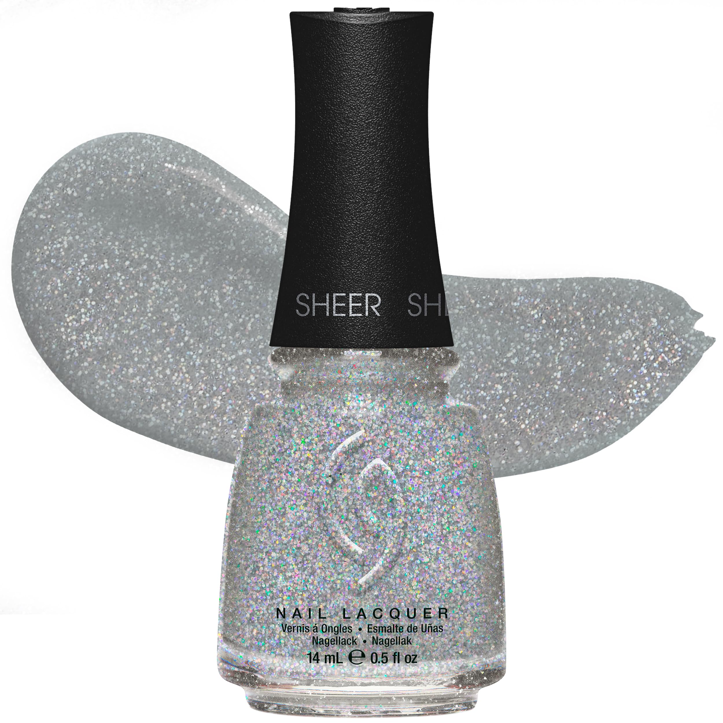China Glaze Fairy Dust vernis argenté scintillant dans flacon élégant.