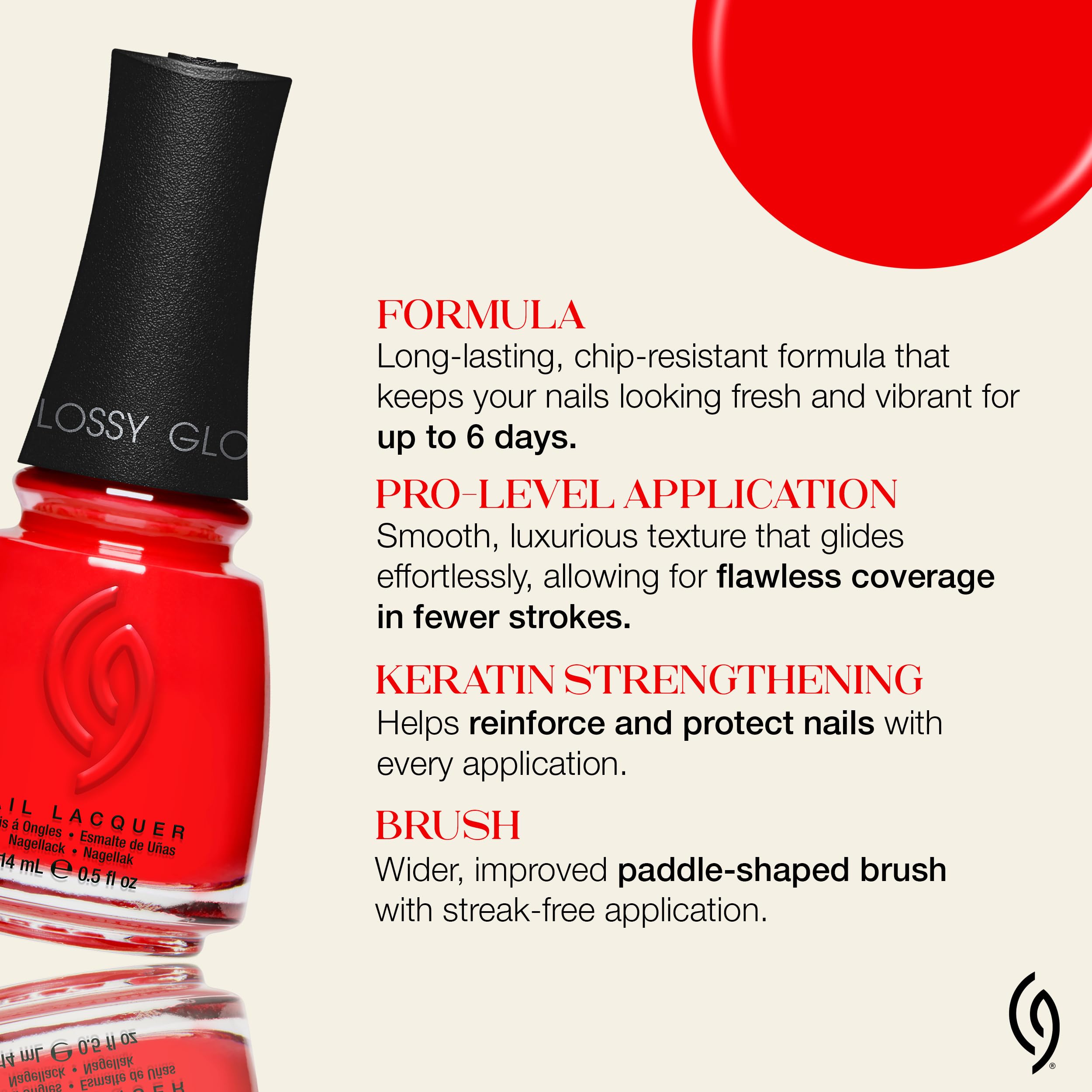 Fini brillant China Glaze Flame-Boyant sur ongle offrant éclat lisse et durable
