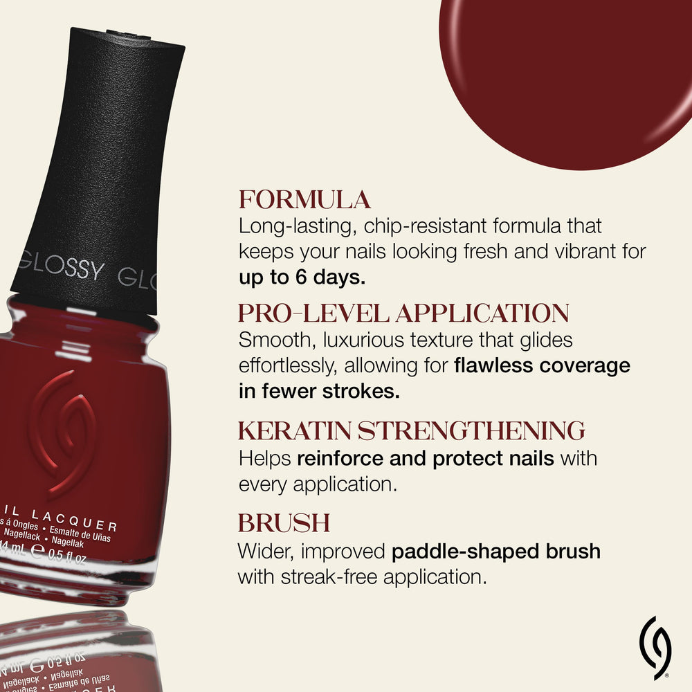 China Glaze Moonlit Merlot: close-up sur la texture riche et uniforme.