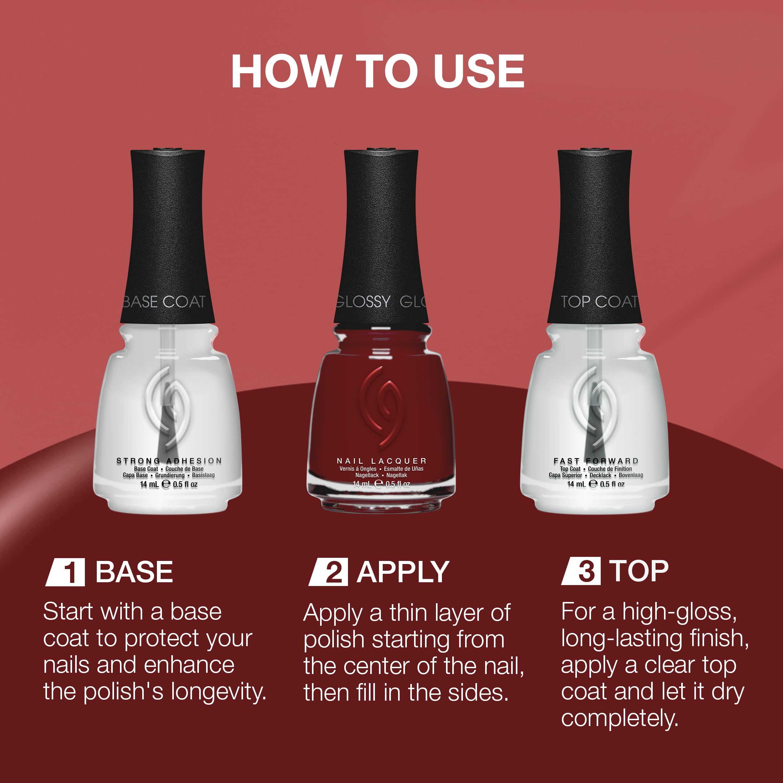 China Glaze Moonlit Merlot: séchage rapide idéal pour manucure à domicile.