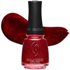 China Glaze Ruby Pumps vernis rouge profond avec paillettes fines pour un éclat glamour.