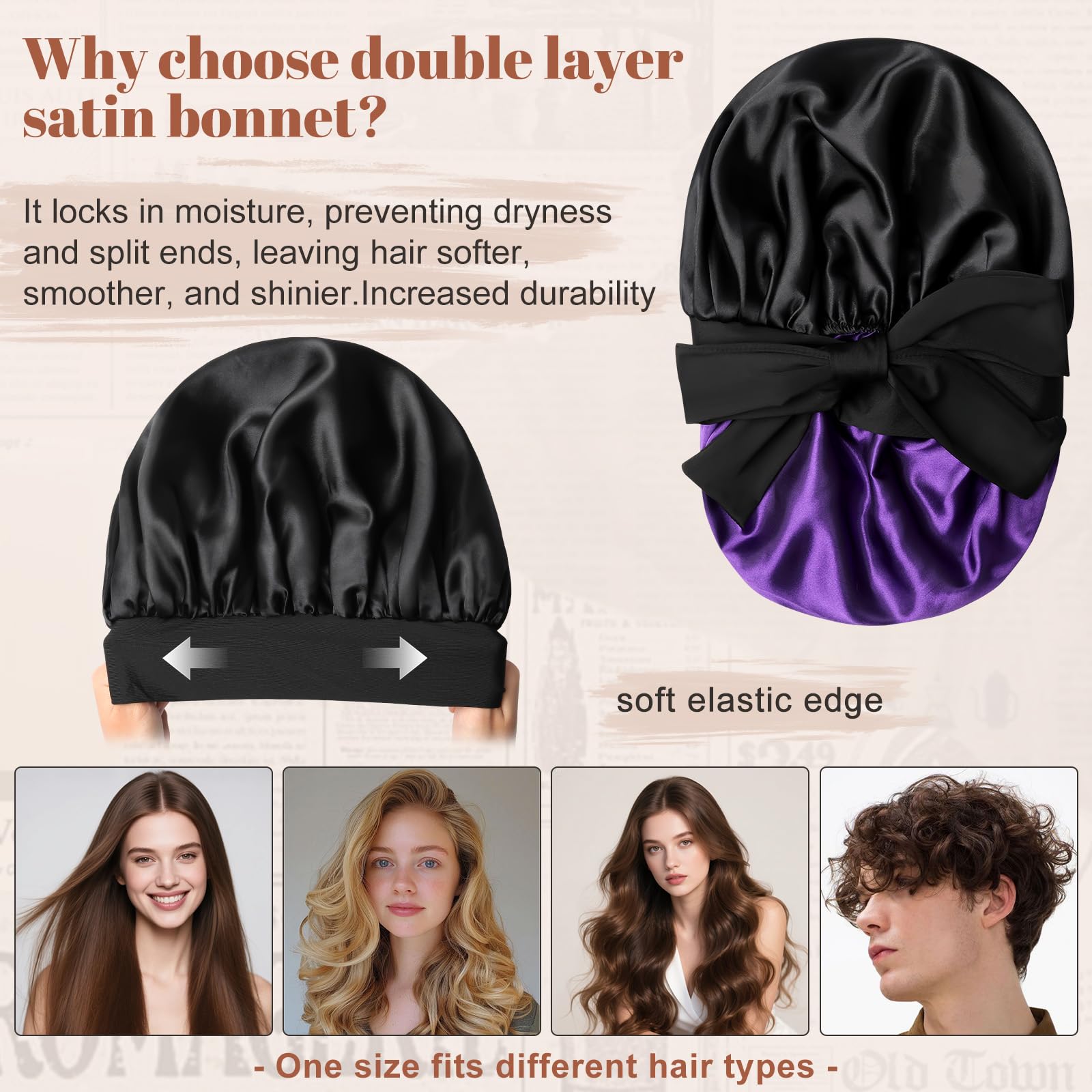 CHLINS bonnet satin bande élastique large – ajustement confortable.