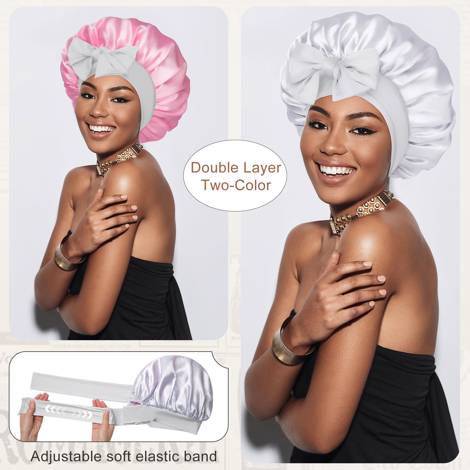 CHLINS bonnet satin bande élastique large offre un ajustement sécurisé toute la nuit