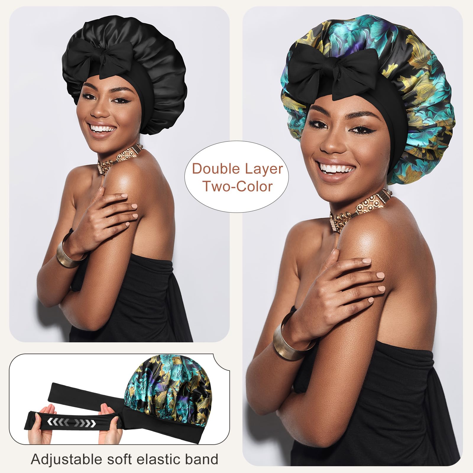 CHLINS bonnet satin-bande-elastique-large ajuste facilement sur différentes tailles.