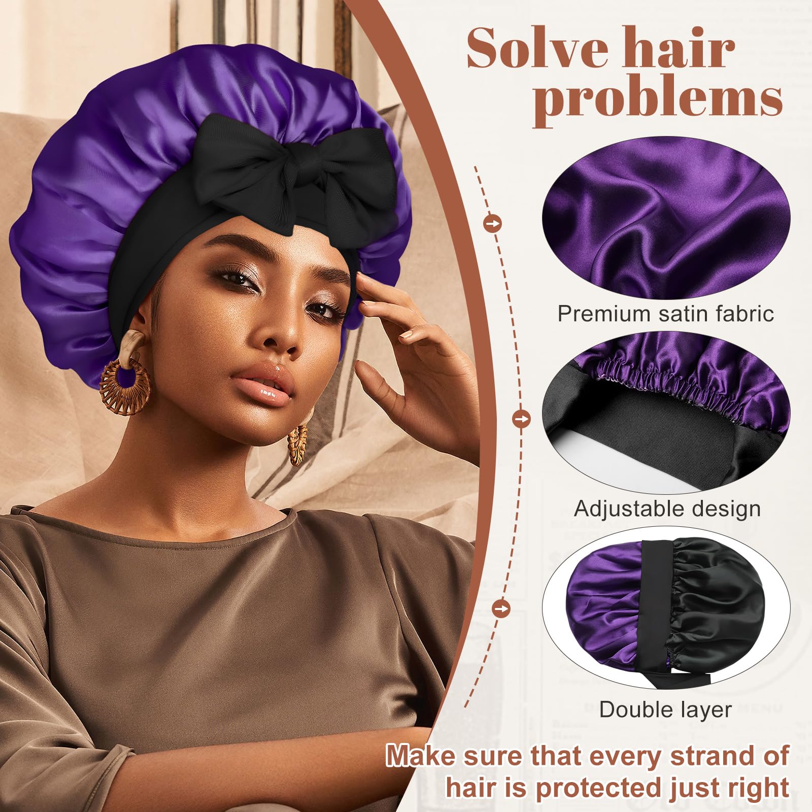 CHLINS bonnet satin pour cheveux bouclés – respecte les boucles.