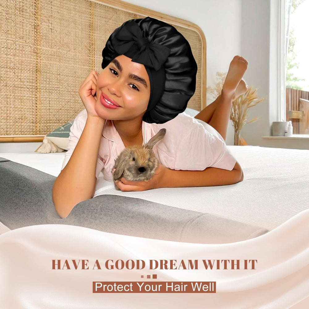 CHLINS bonnet satin couvre cheveux boucles et longueurs.