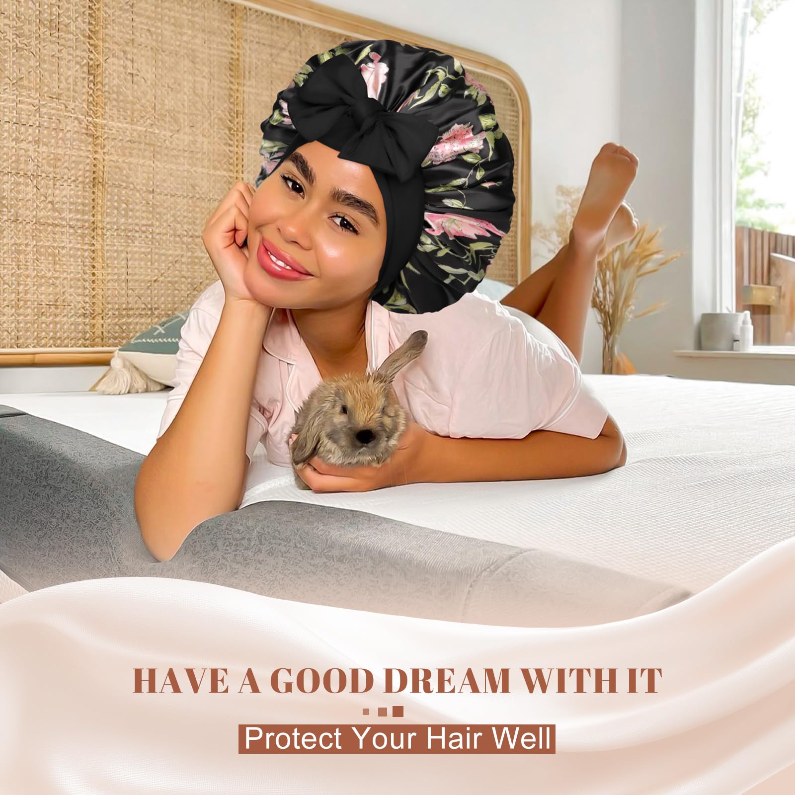 Confort nocturne avec CHLINS bonnet satin, ajustement sûr pour toutes les têtes.