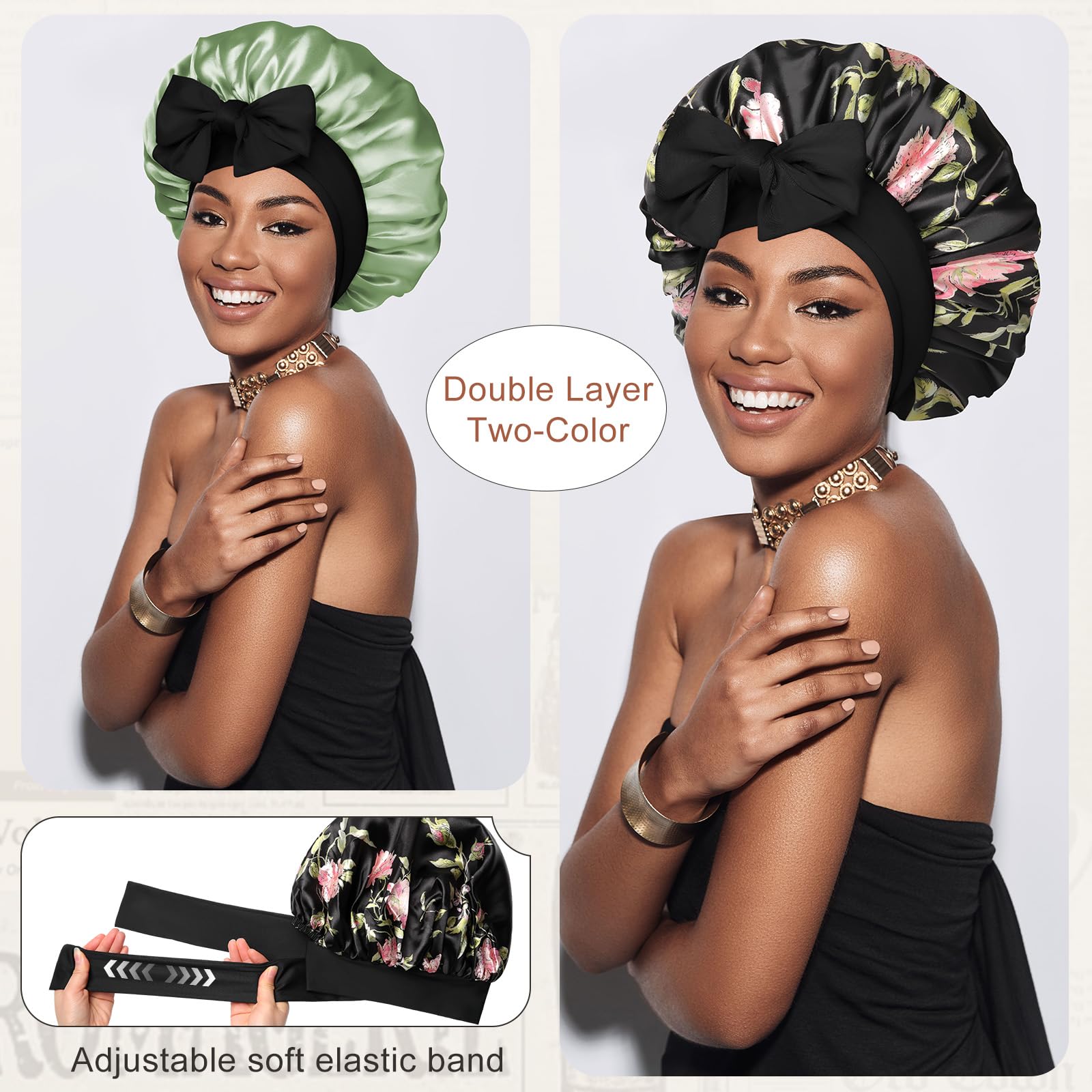 CHLINS bonnet satin double couche pour une protection capillaire durable pendant le sommeil.