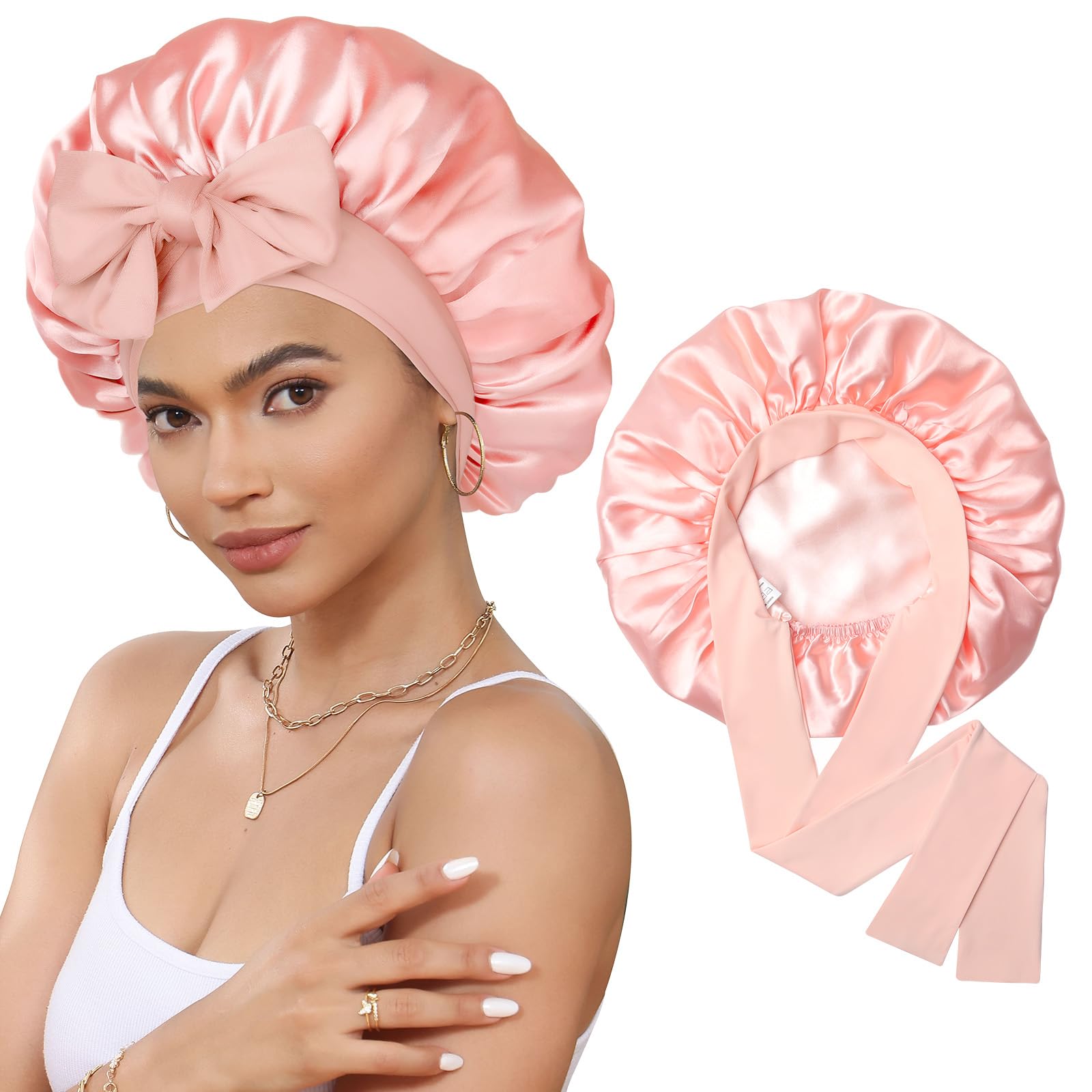 CHLINS bonnet satin pour dormir, protège les cheveux et l'hydratation nocturne