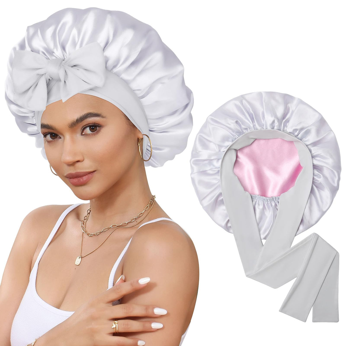 CHLINS bonnet satin nuit double couche protège les cheveux pendant le sommeil
