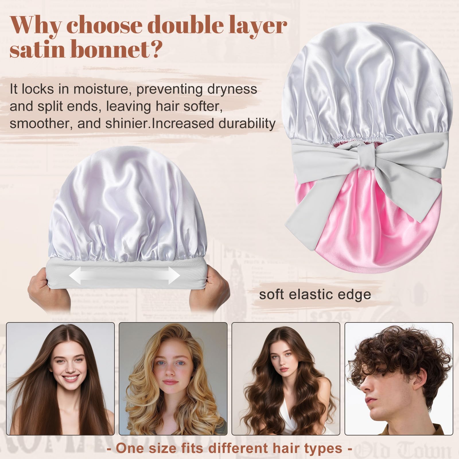 CHLINS bonnet satin double-face peut être porté des deux côtés pour une utilisation prolongée