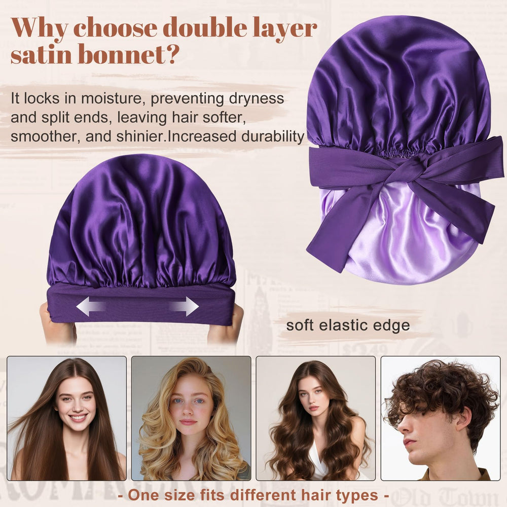 CHLINS bonnet satin protège les cheveux et retient l'hydratation pendant le sommeil.