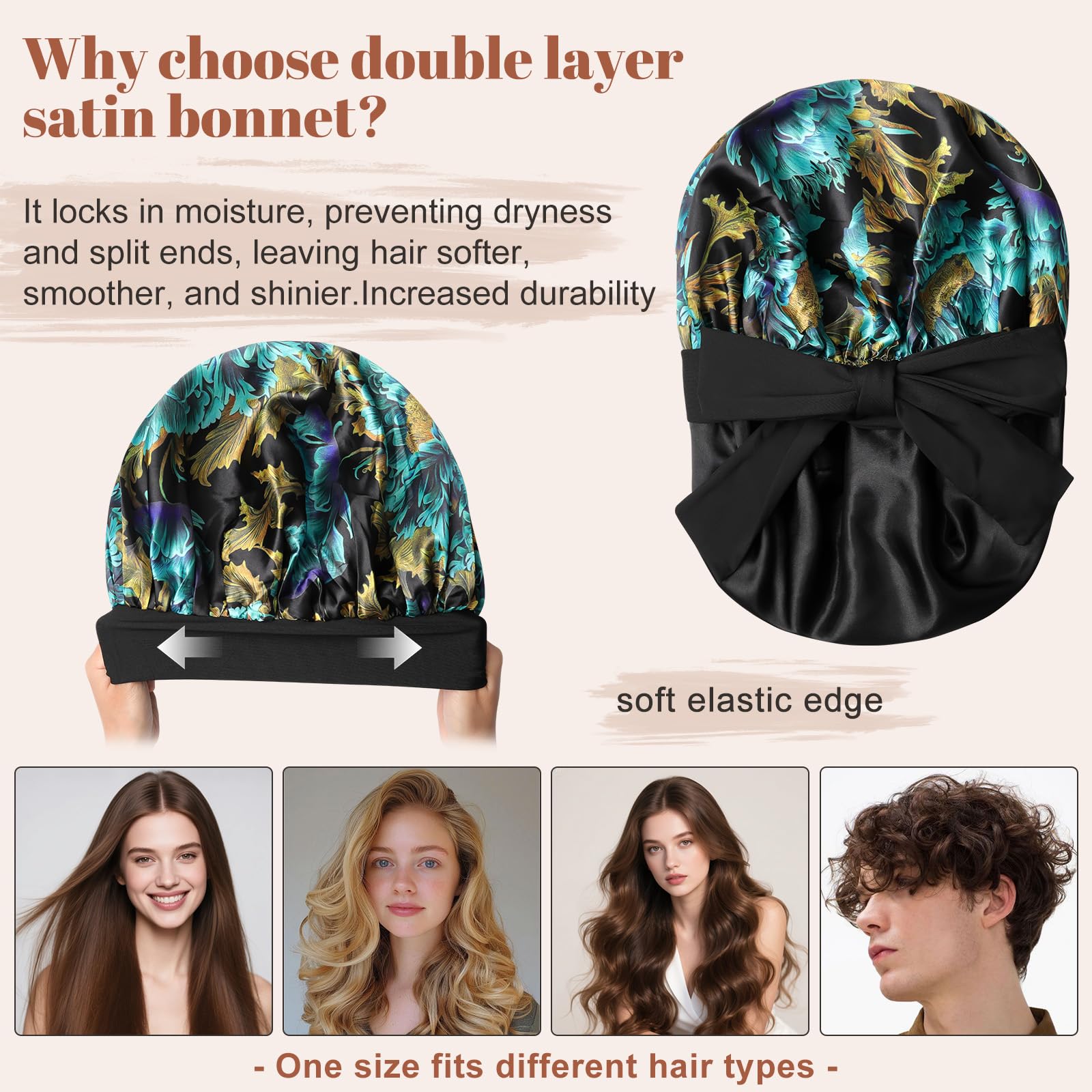 CHLINS bonnet satin-proteger-cheveux pendant la nuit et aider à préserver l'hydratation.