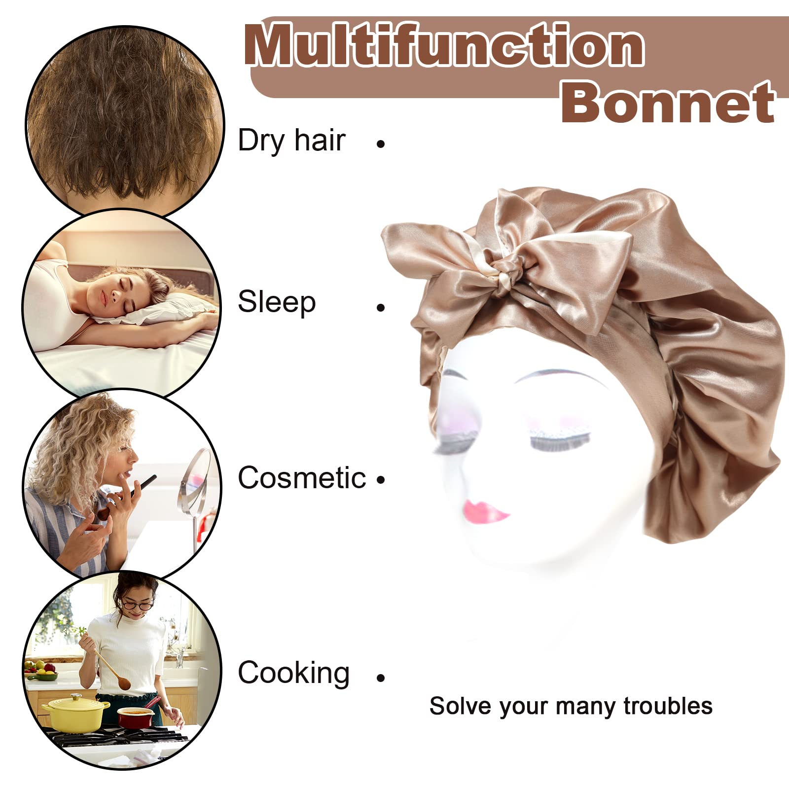 CHLINS bonnet-taille-elastique: taille flexible pour cheveux bouclés et longueurs variées.
