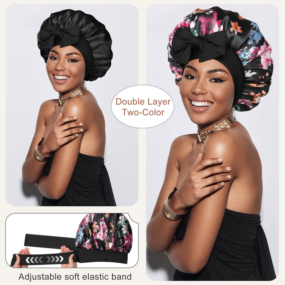 CHLINS bonnet satin bande elastique large, ajustement sécurisé pendant la nuit.