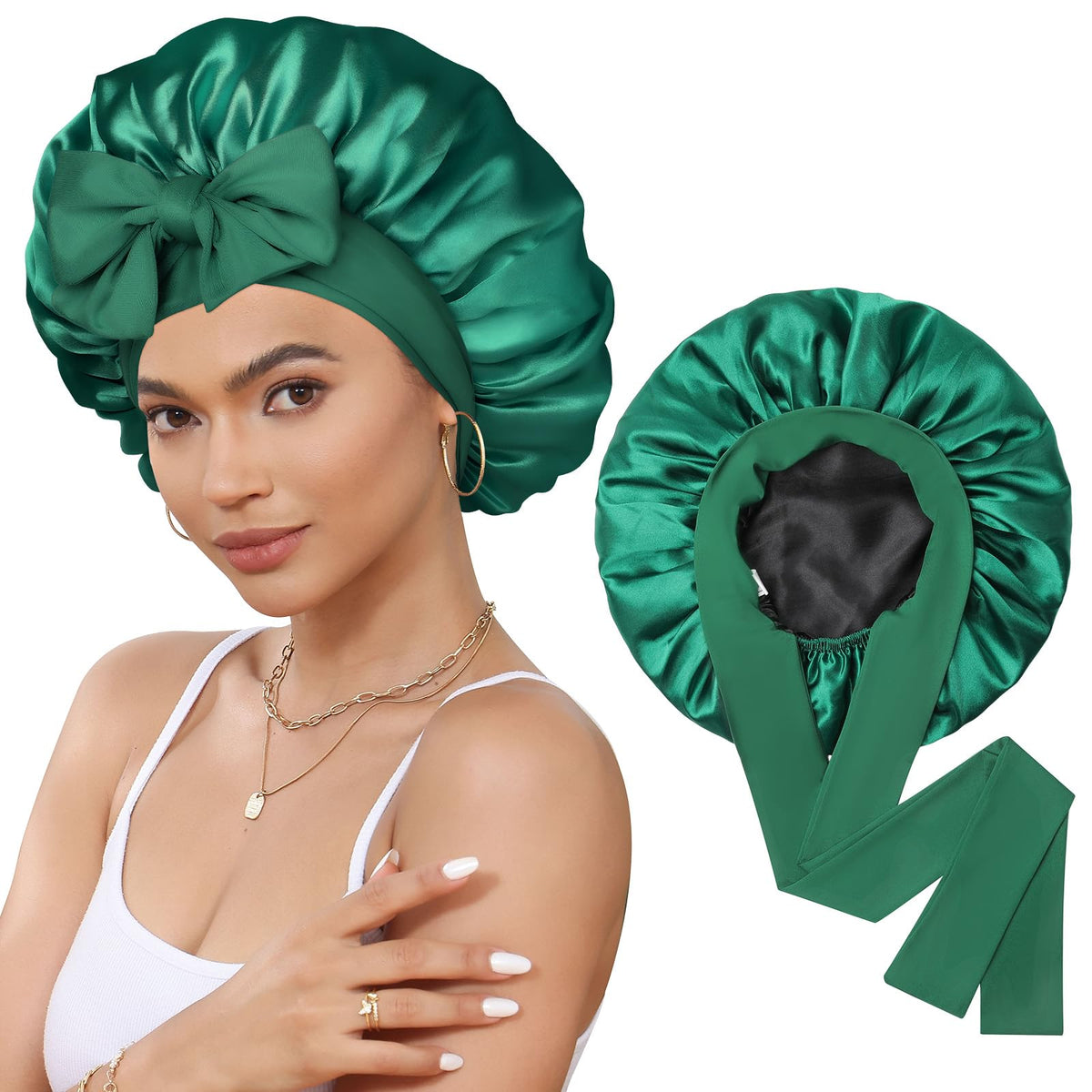CHLINS satin bonnet avec bande élastique pour maintien nocturne sûr