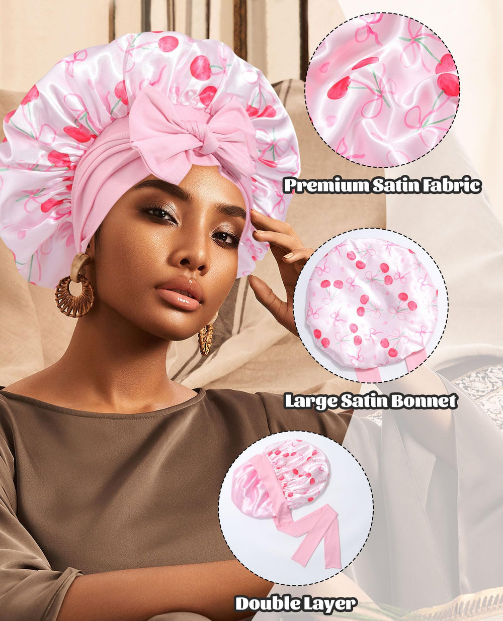 CHLINS bonnet satin cheveux bouclés, protection et douceur nocturnes
