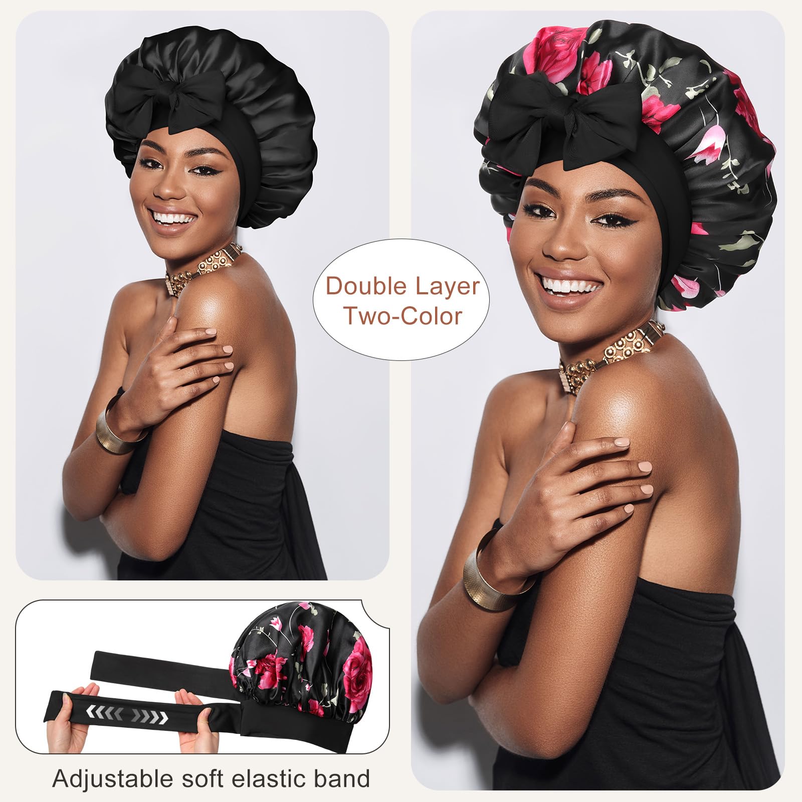 CHLINS bonnet satin double couche – protection hydratante nocturne des cheveux.