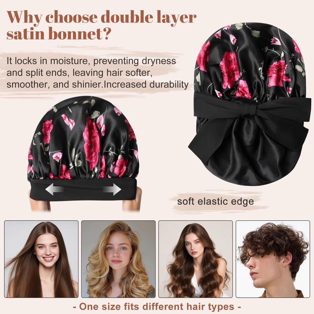 CHLINS bonnet satin réversible – double couche pour cheveux bouclés.