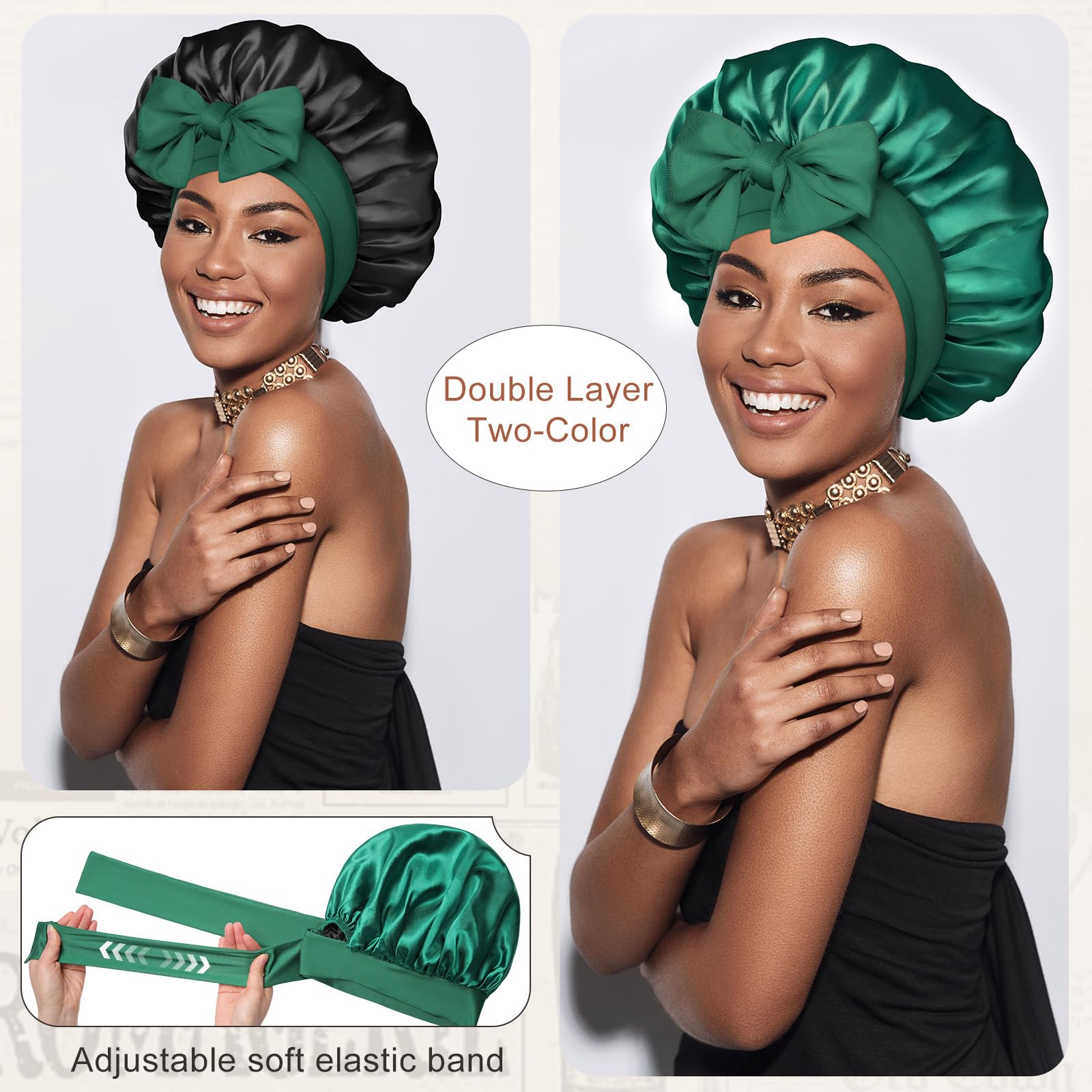 CHLINS satin bonnet double couche protège les cheveux durant le sommeil