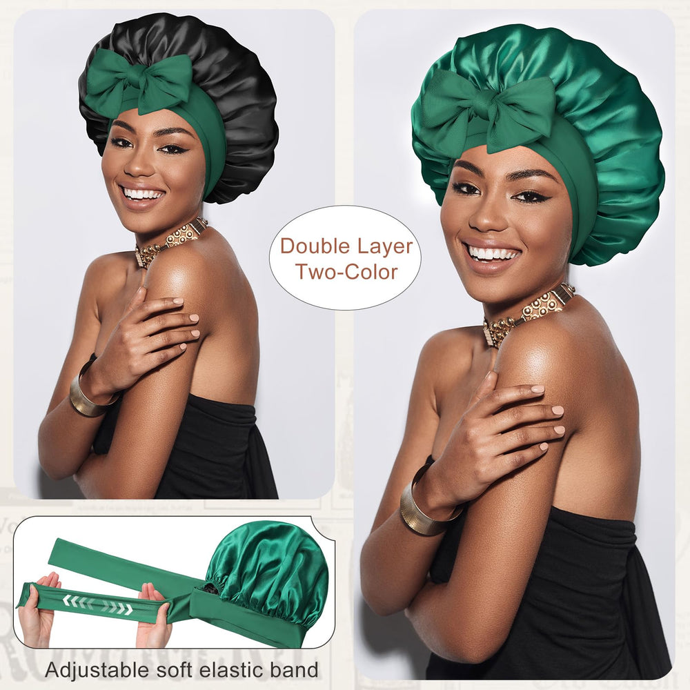 CHLINS satin bonnet double couche protège les cheveux durant le sommeil