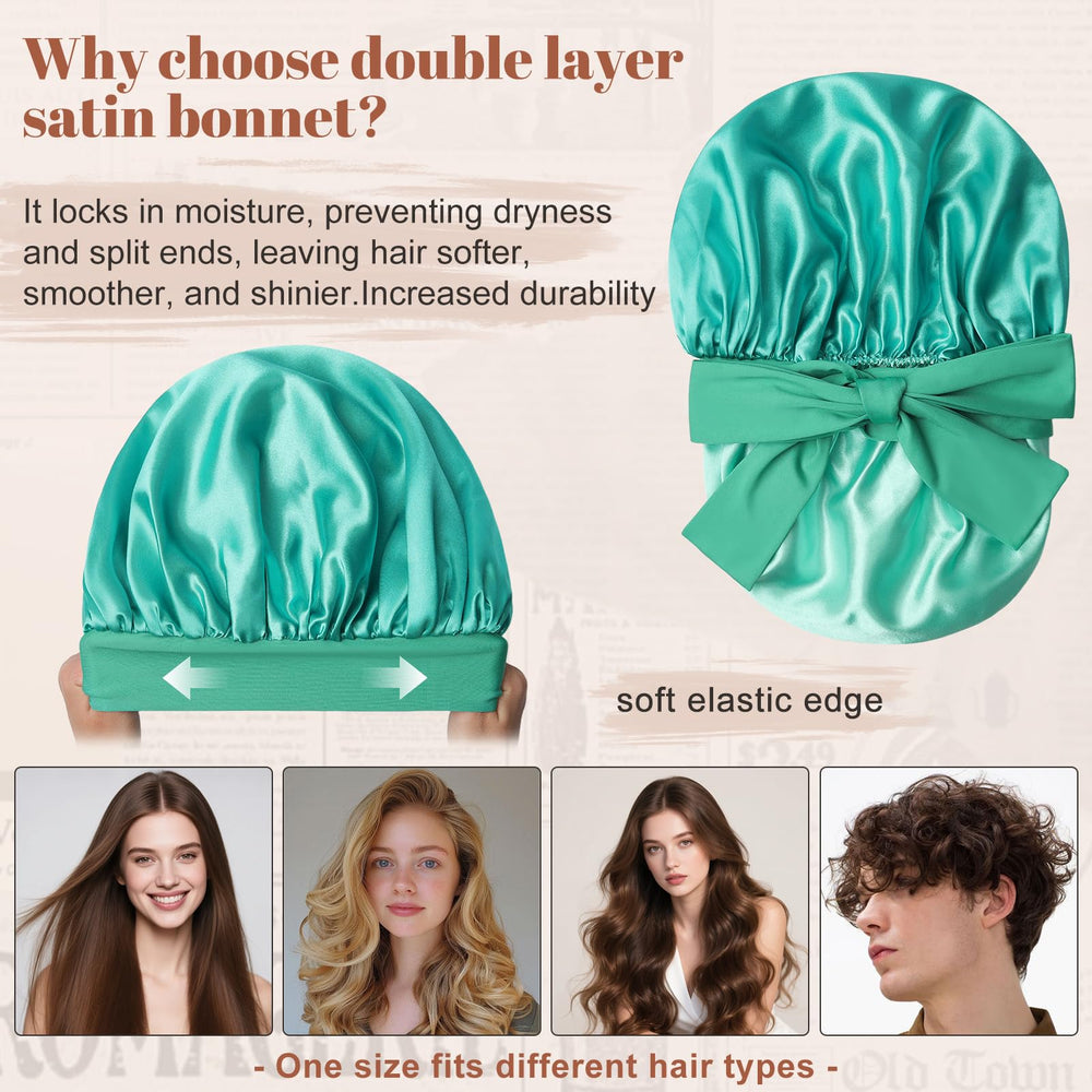 CHLINS bonnet double couche en satin pour protection des cheveux.