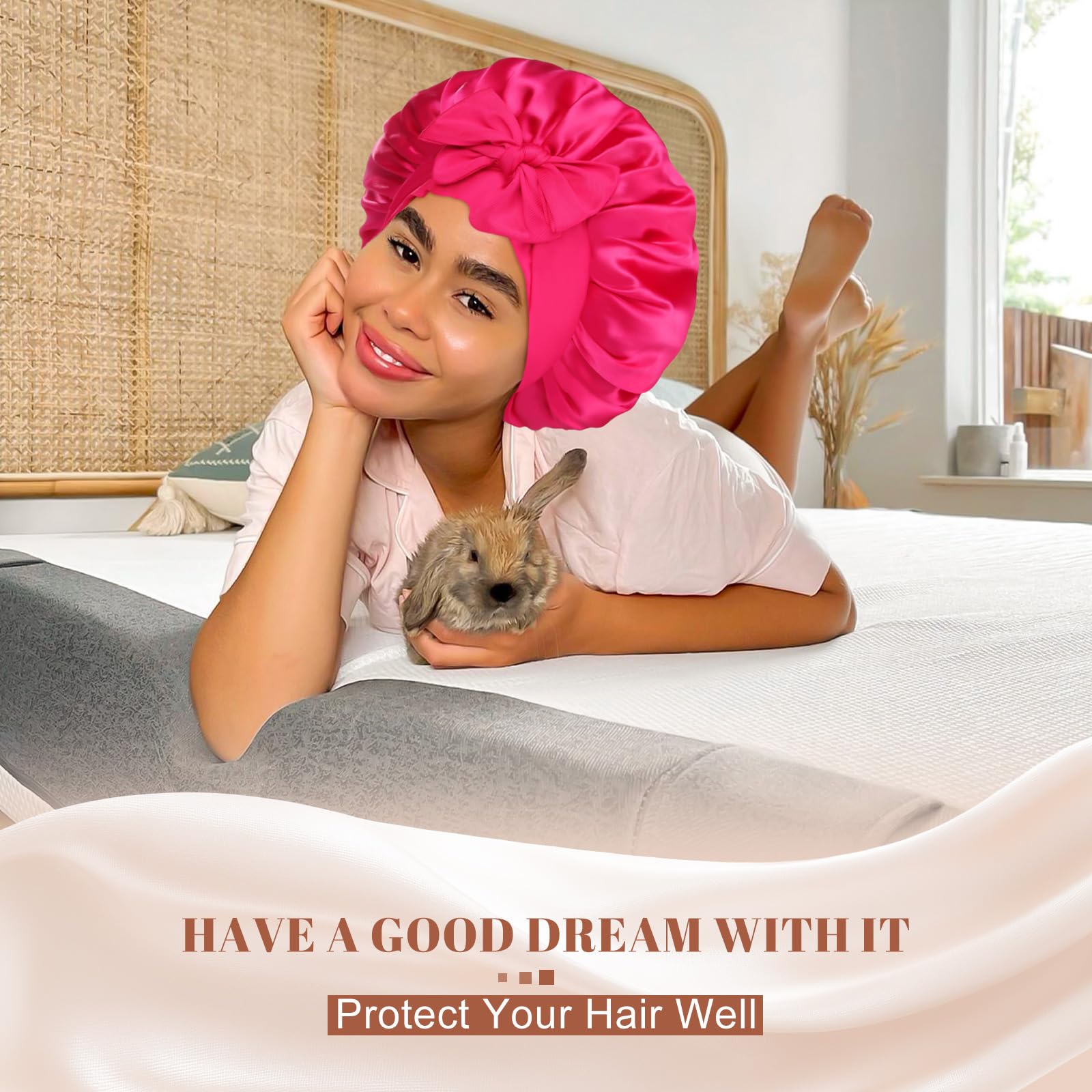 CHLINS bonnet satin premium, double couche, léger et respirant pour des nuits confortables