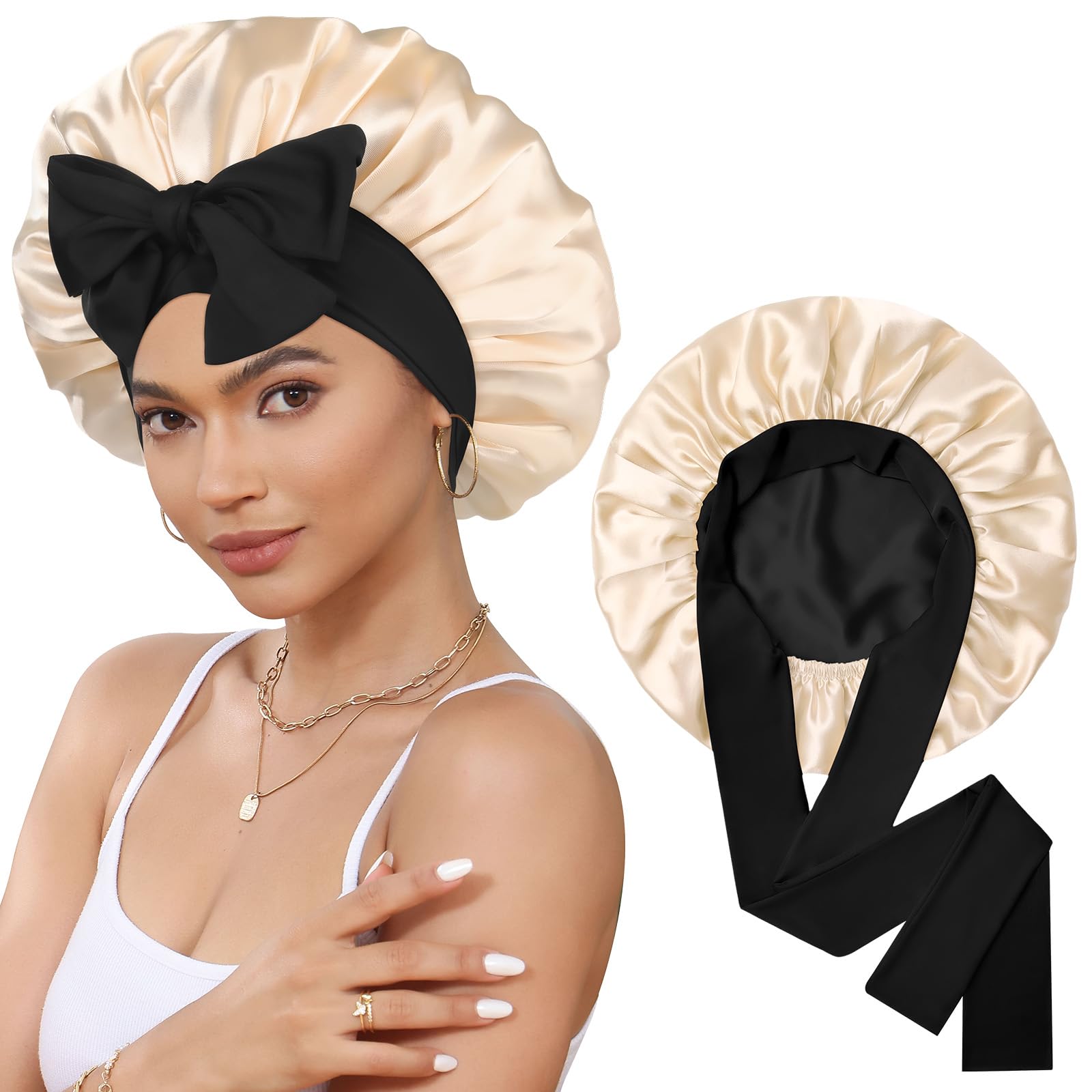 CHLINS satin bonnet nuit avec bande élastique pour un ajustement sûr et confortable.