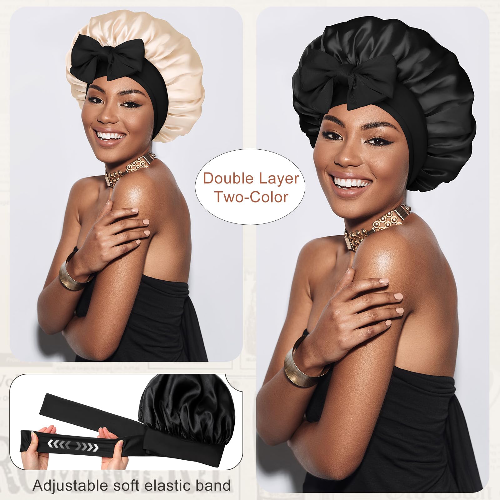 CHLINS satin bonnet nuit double couche offrant une protection des cheveux sans serrer.