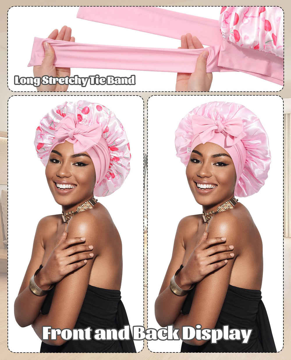 CHLINS bonnet satin nuit reste en place pour une nuit entière