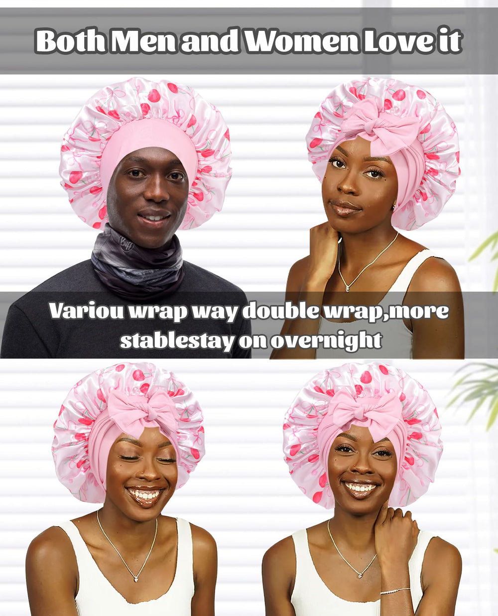 CHLINS bonnet satin polyvalent, idéal pour sommeil, maquillage et spa