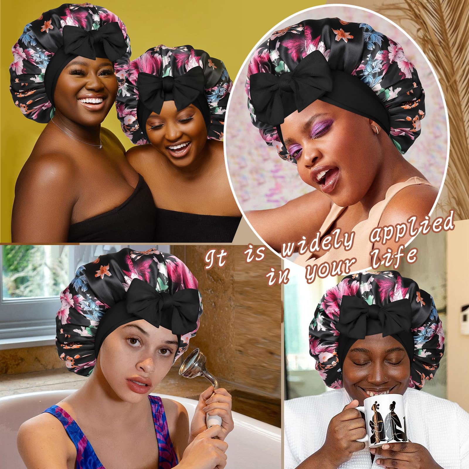 CHLINS bonnet satin pour tous types de cheveux, couvre bien les longueurs.
