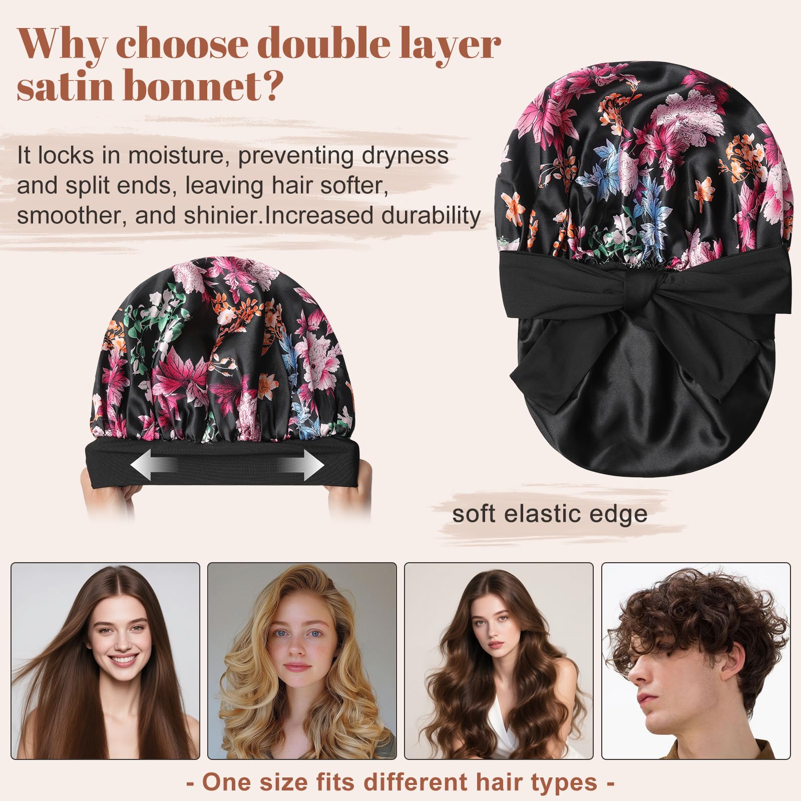 CHLINS bonnet satin protection cheveux, garde l'hydratation et réduit les frisottis.
